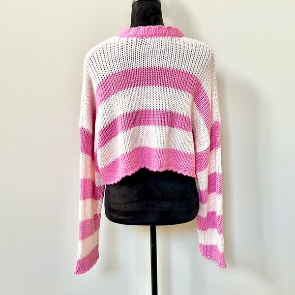 Pink Cropped Knit Striped Sweater - Picture 6 of 10